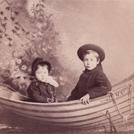 Two children in a rowing boat